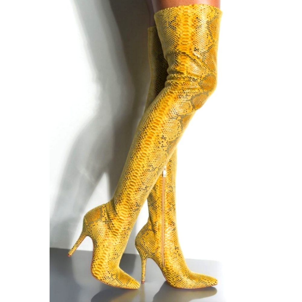 Yellow snakeprint boots